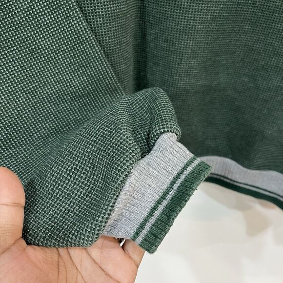 Vintage Jerzees Super Sweats Green Ringer Sweatshirt Striped Cuff Large - Picture 4 of 6